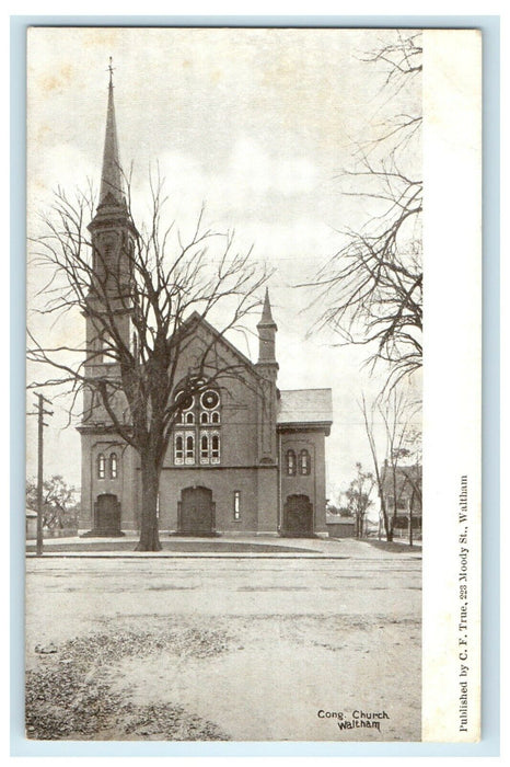 c1905 View Of Congregational Church Waltham Massachusetts MA Antique Postcard