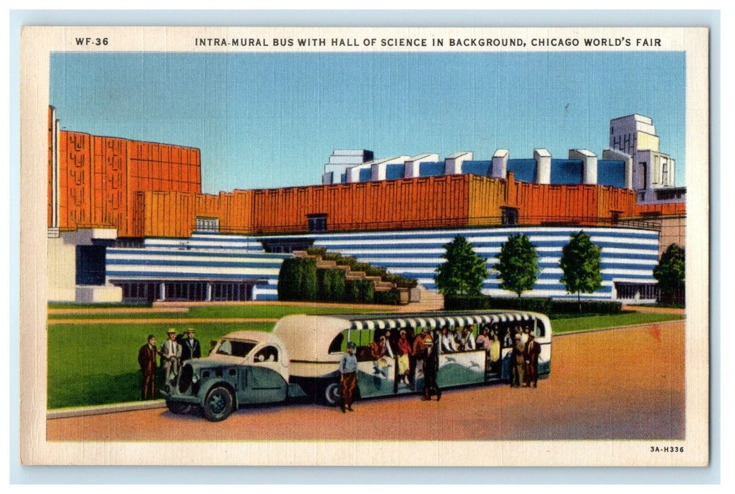 Intra-Mural Bus Hall Of Science Background World's Fair Chicago IL Postcard