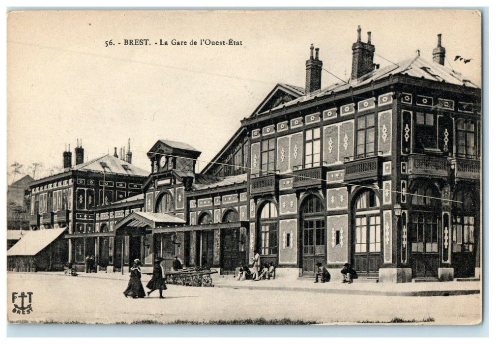 c1910's Brest La Gare De l'Onest-Etat France Unposted Antique Postcard