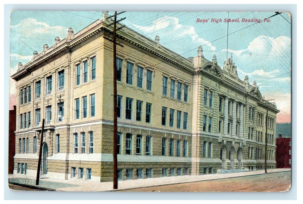 1912 Boy's High School Building Reading Pennsylvania PA Antique Postcard