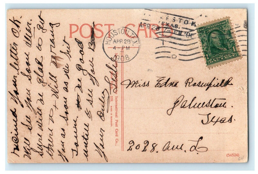1908 Busy Scene Along The Water Front Galveston Texas TX Antique Postcard