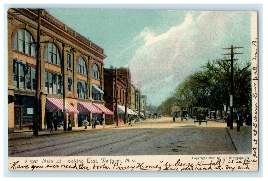 1909 Main St. Looking East Waltham Massachusetts MA Rotograph Postcard