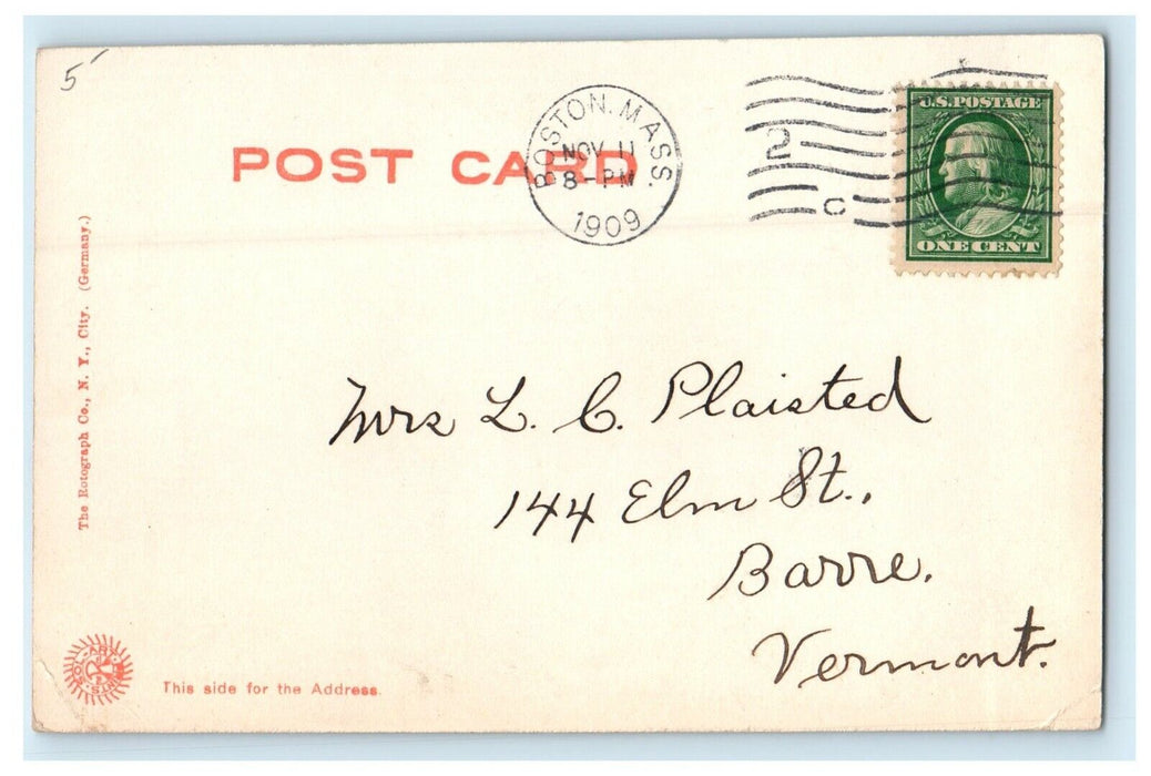 1909 Main St. Looking East Waltham Massachusetts MA Rotograph Postcard