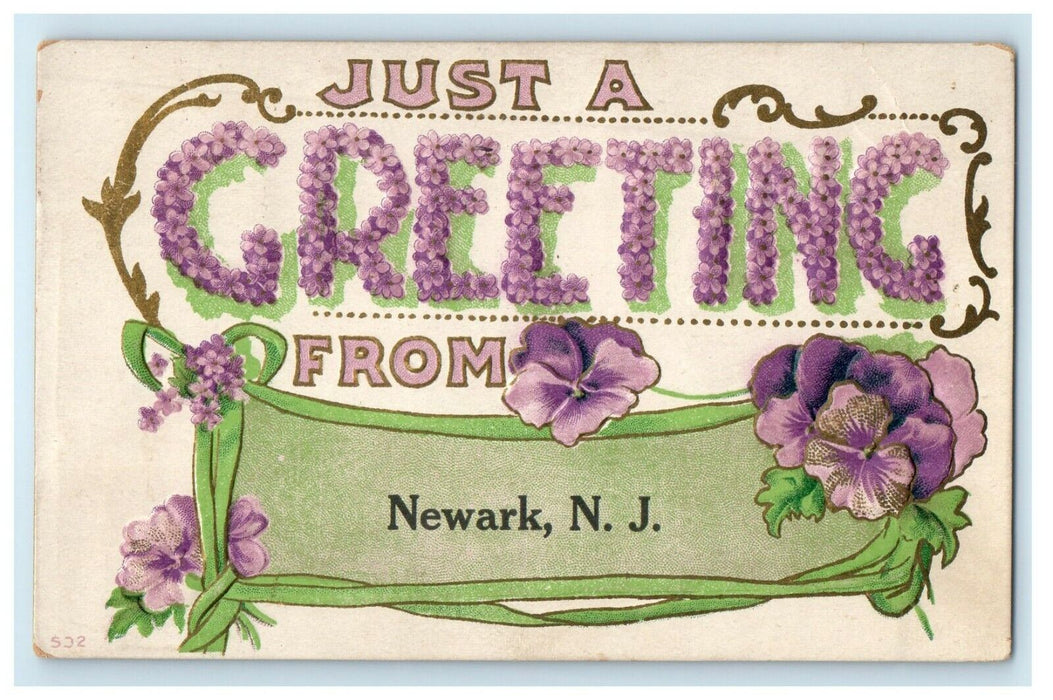 1918 Just A Greetings From Newark New Jersey NJ Embossed Flowers Postcard