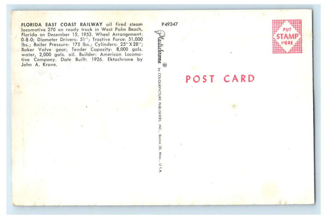 c1960s Florida East Coast Railway West Palm Beach Florida FL Postcard