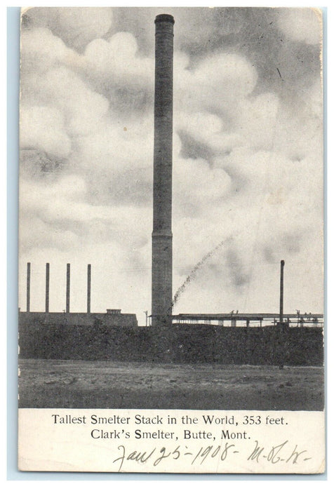 1908 Tallest Smelter Stack In The World Clark's Smelter Butte Montana Postcard