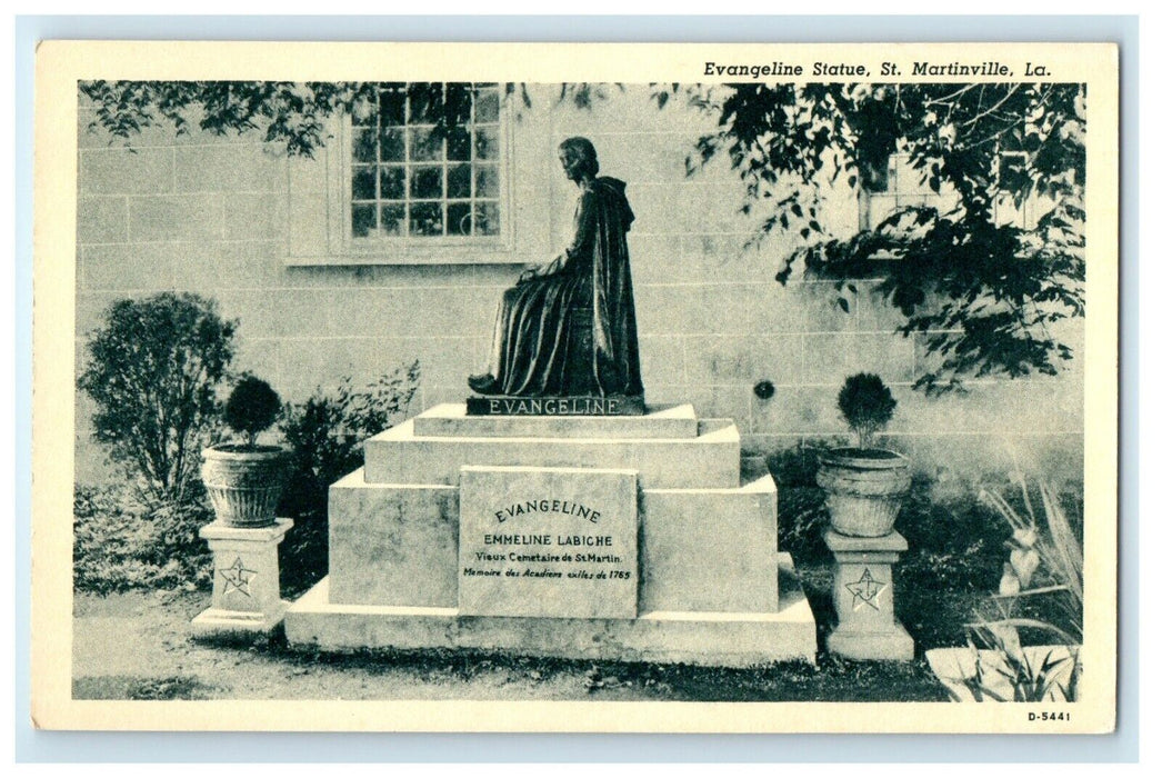 c1940's Evangeline Statue St. Martinville Louisiana LA Vintage Postcard