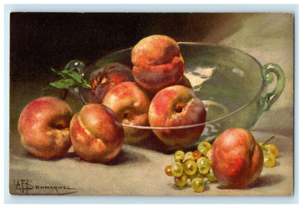 c1910s Still Life Fruit Peaches Art Bonnardel Signed Switzerland Postcard