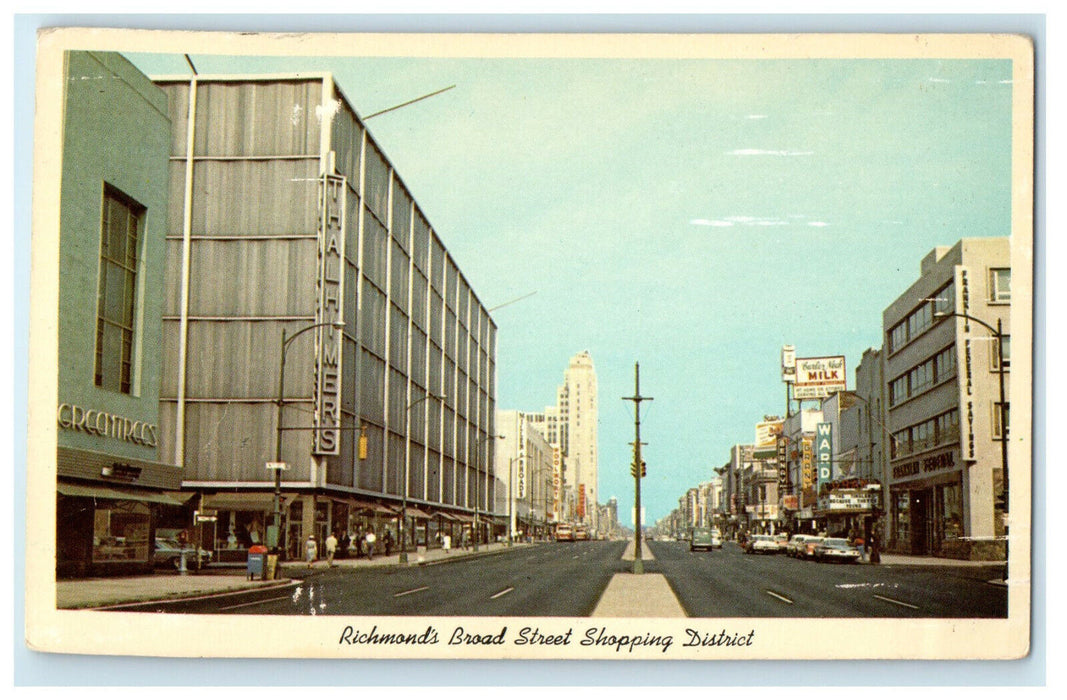 c1960 Richmond's Broad Street Shopping District Virginia VA Posted Postcard