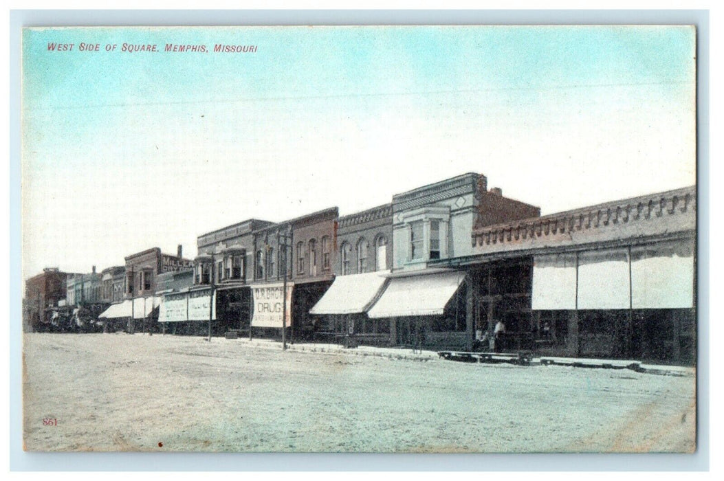 c1910 West Side of Square Memphis Missouri Unposted Antique Main Street Postcard