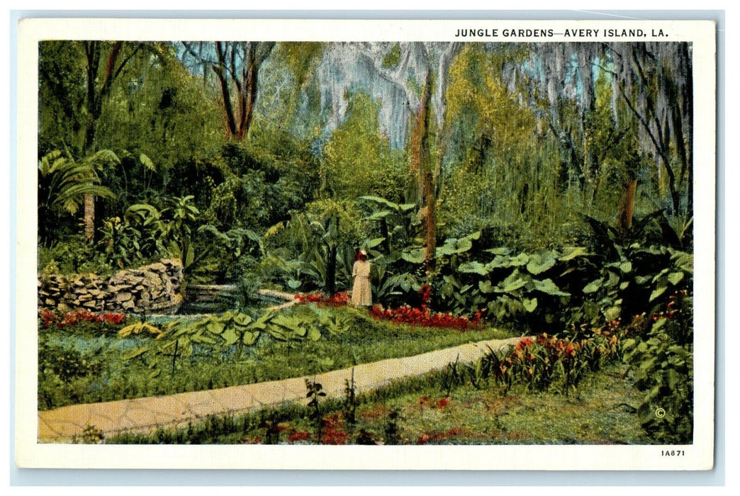 c1930's Jungle Gardens Avery Island Louisiana LA, Woman Scene View Postcard