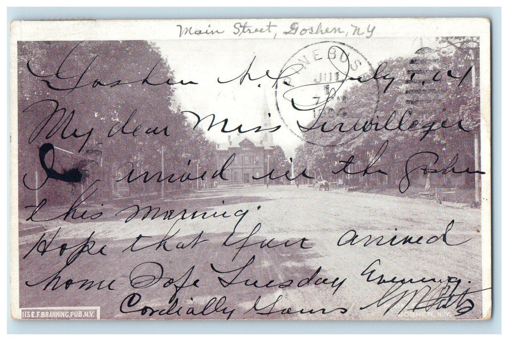 1904 Main Street, Goshen New York NY EF Branning Posted PMC Postcard