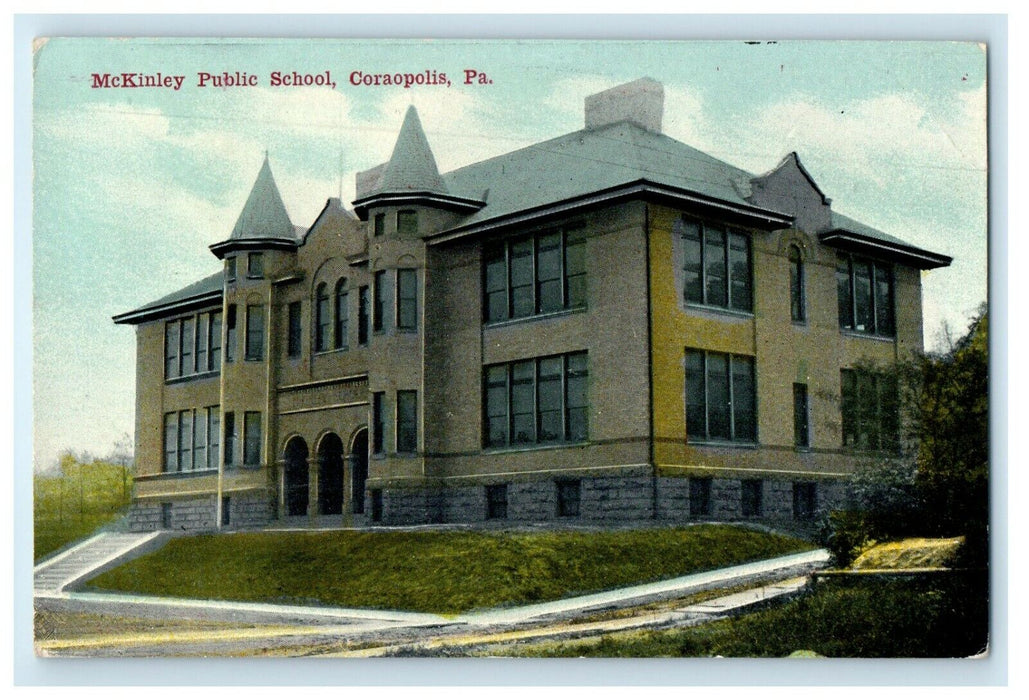 1910 McKinley Public School Building Coraopolis Pennsylvania PA Antique Postcard