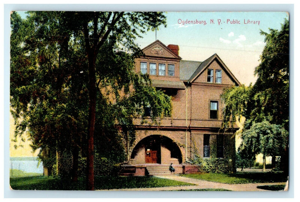 1908 Ogdensburg New York NY, Public Library Building Antique Postcard