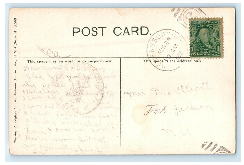 1908 Ogdensburg New York NY, Public Library Building Antique Postcard