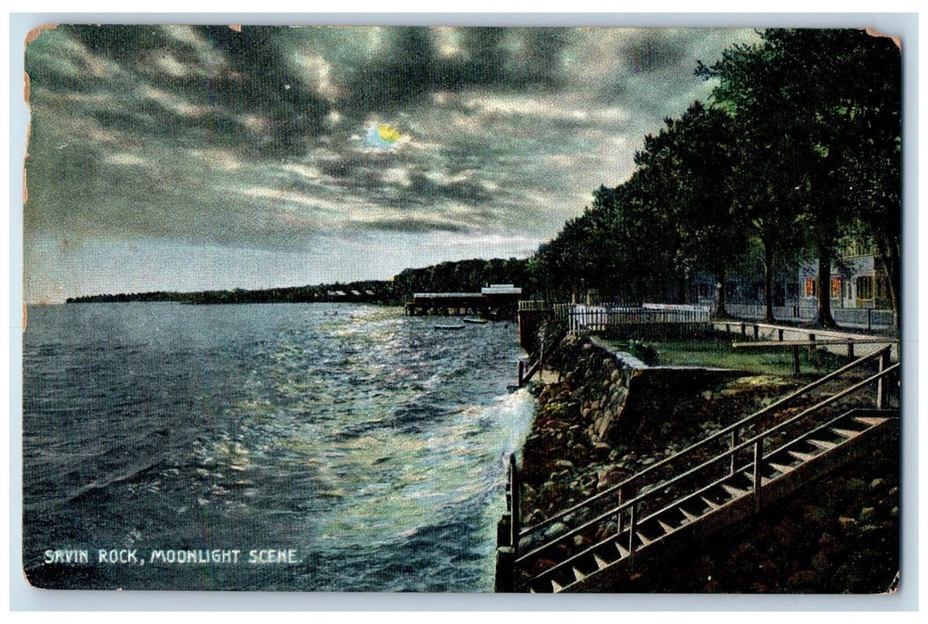 1909 Savin Rock Moonlight Scene Stairs Seaside Trees Connecticut CT Postcard