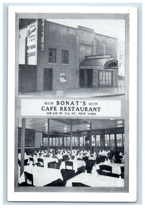 Bonat's Cafe Restaurant Interior Dining Room New York NY Unposted Postcard