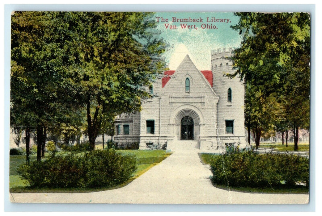 1914 The Brumback Library Van Wert Ohio OH Posted Antique Postcard