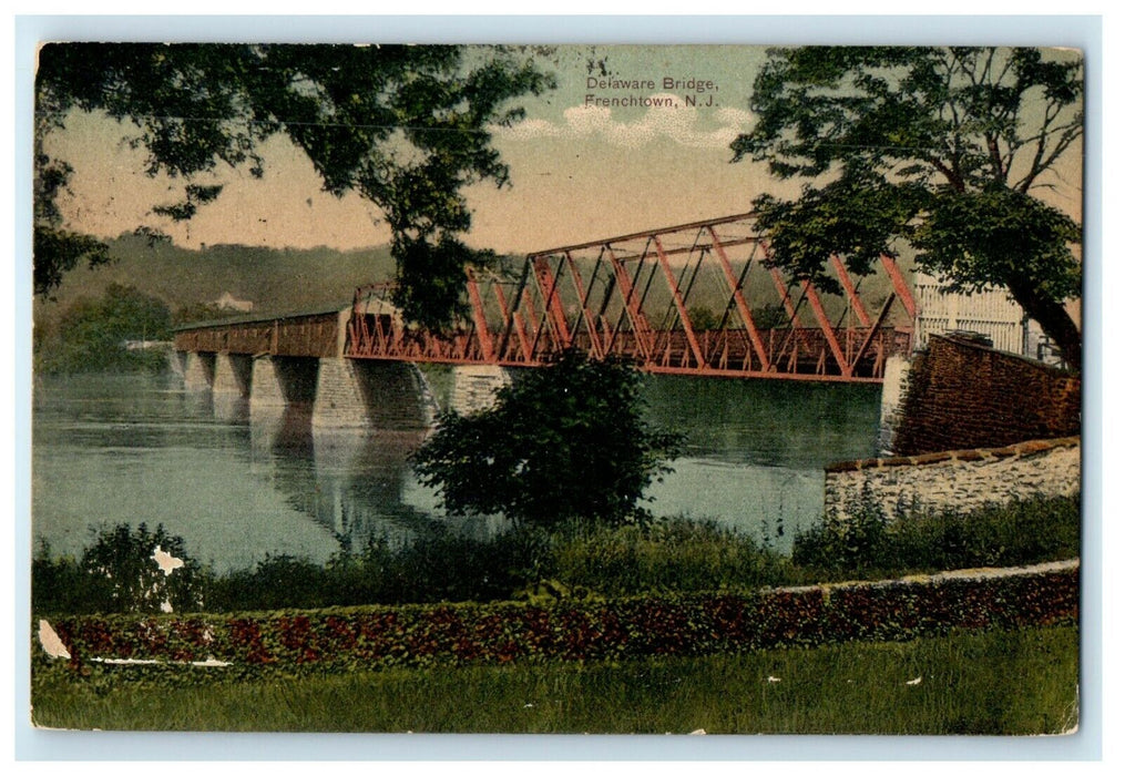 1910 Delaware Bridge Frenchtown New Jersey NJ Posted Antique Postcard
