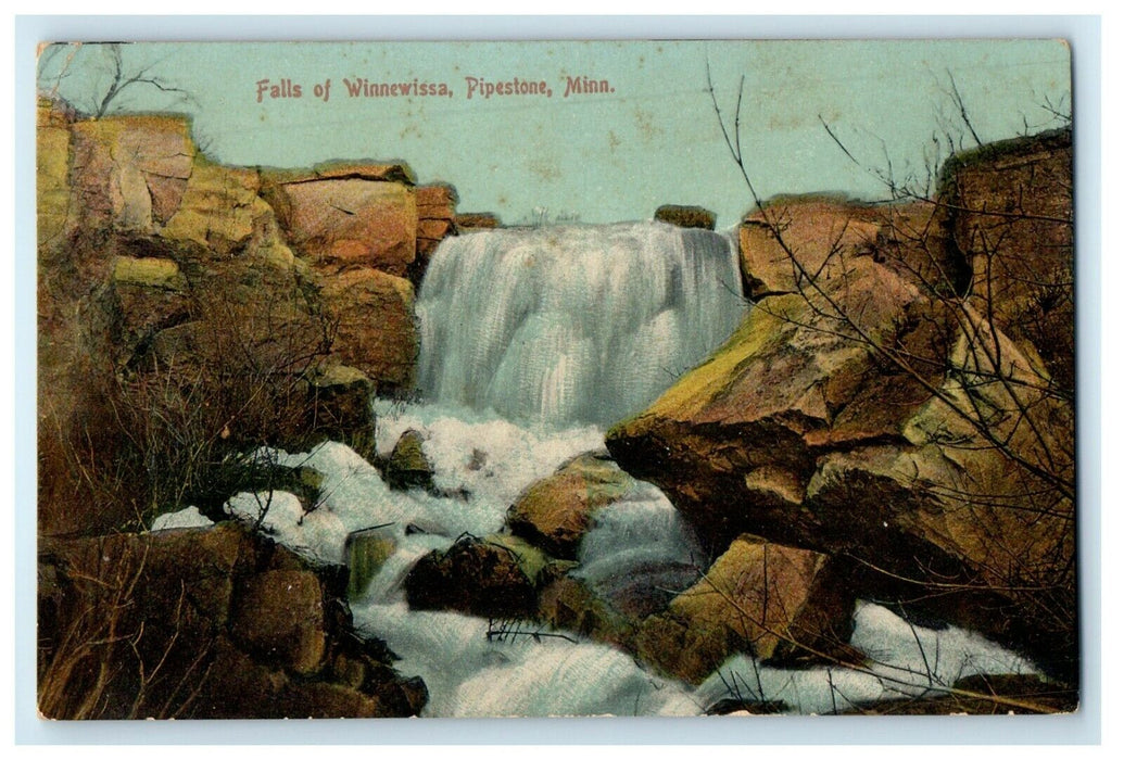 1912 Falls Of Winnewissa Waterfall Pipestone Minnesota MN Antique Postcard