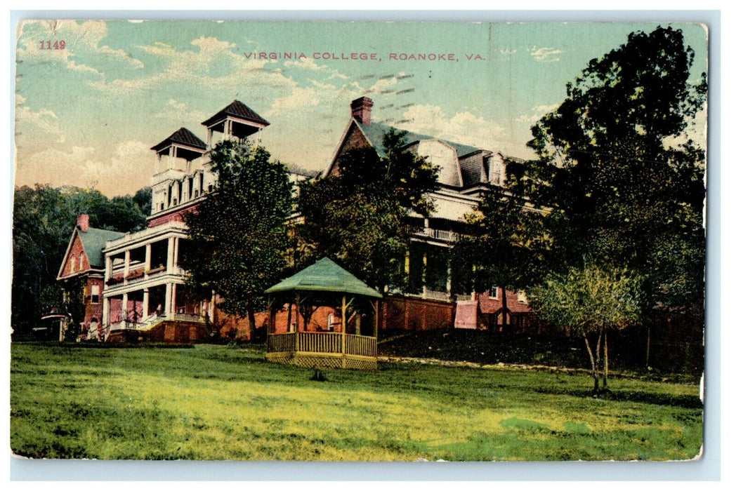 1910 Virginia College Building Pavilion Scene View Roanoke VA Antique Postcard