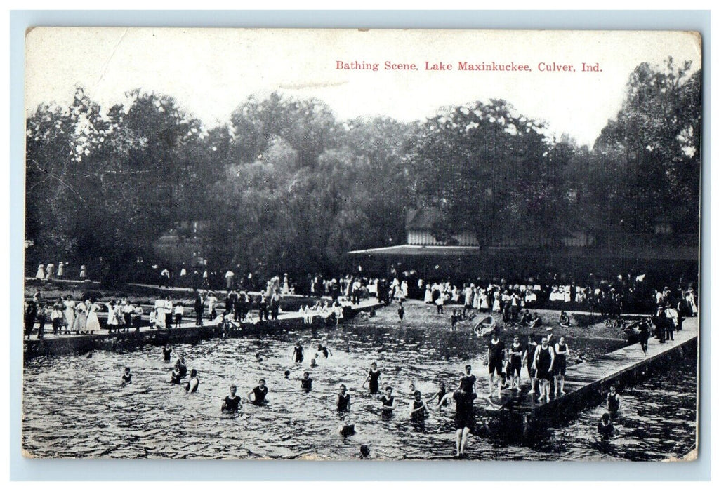 c1910's Bathing Scene Lake Maxinkuckee Culver Indiana IN Antique Postcard