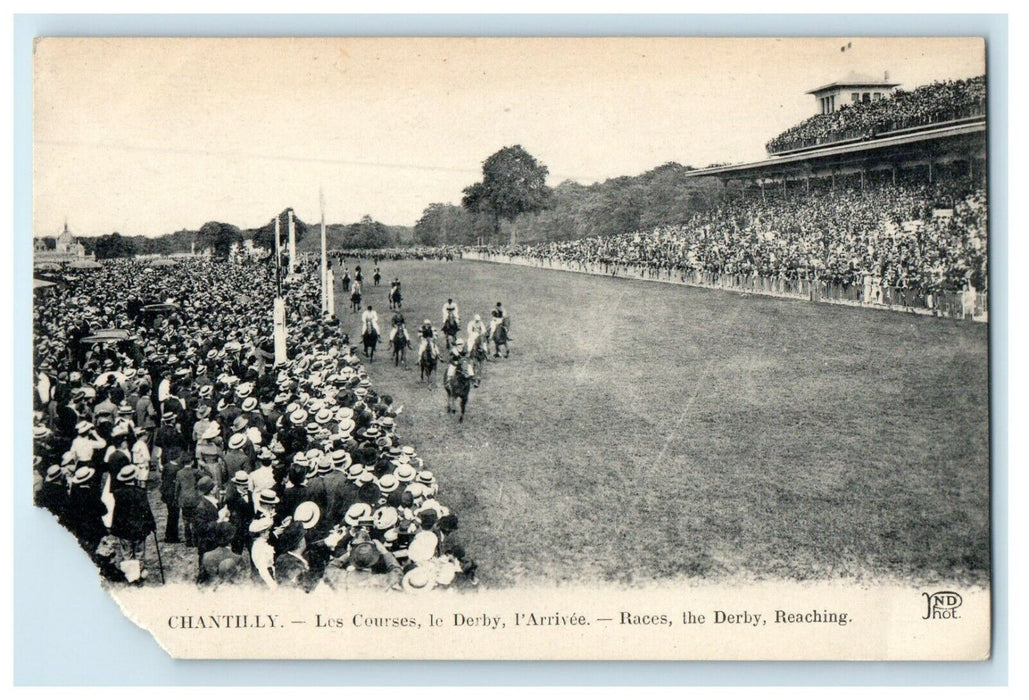 c1910's Chatilly Les Courses le Derby Horse Races Reaching France Postcard