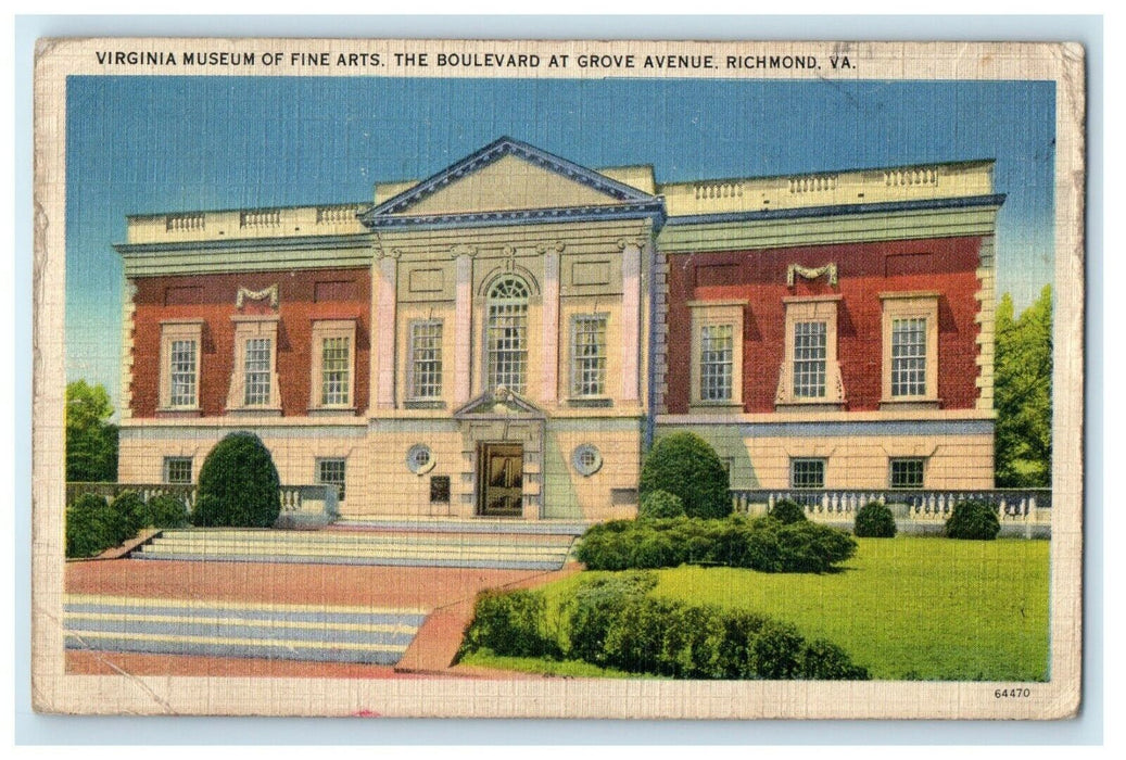 1938 Virginia Fine Arts, The Boulevard At Grove Avenue Richmond VA Postcard