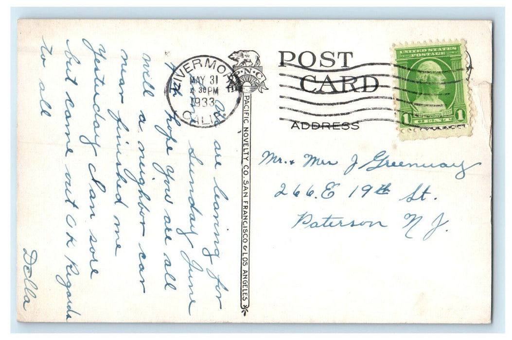 1933 Mt Diablo Eastern San Francisco Bay California CA Posted Postcard