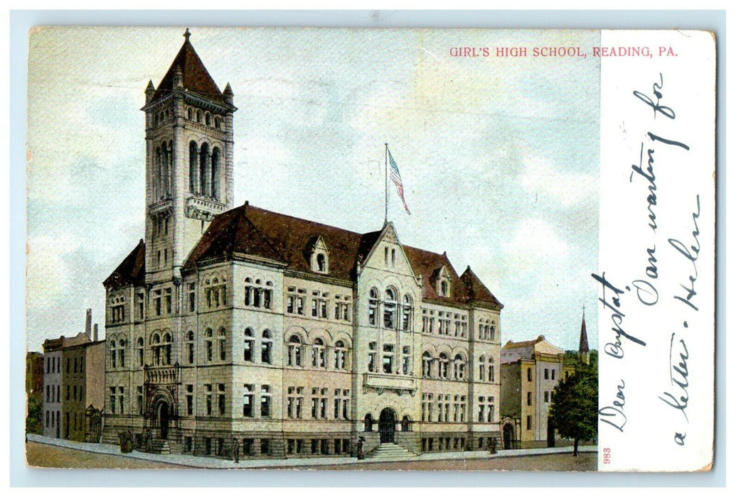 1907 Girl's High School Building Reading Pennsylvania PA Posted Antique Postcard