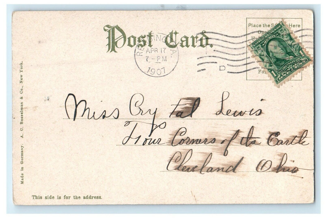 1907 Girl's High School Building Reading Pennsylvania PA Posted Antique Postcard