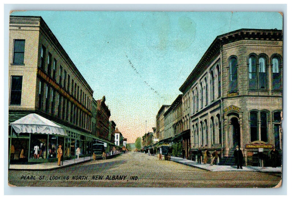 1909 View Of Pearl Street Looking North New Albany Indiana IN Antique Postcard