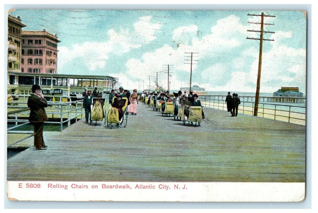 1909 Rolling Chairs On Boardwalk Atlantic City New Jersey NJ Antique Postcard