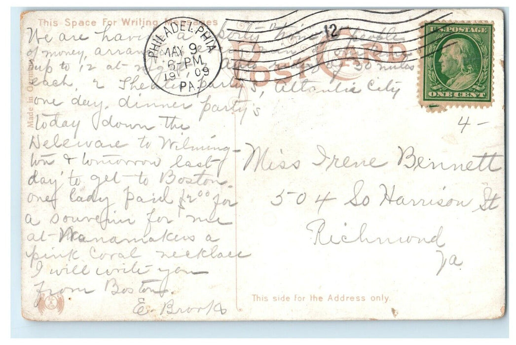1909 Rolling Chairs On Boardwalk Atlantic City New Jersey NJ Antique Postcard