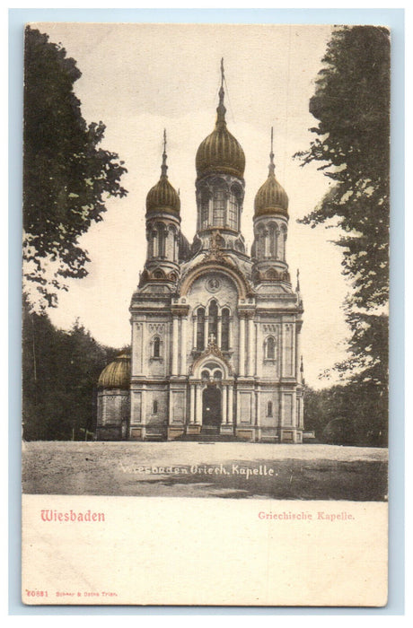 c1910 Church Scene, Wiesbaden Griech Kapelle Germany Unposted Antique Postcard