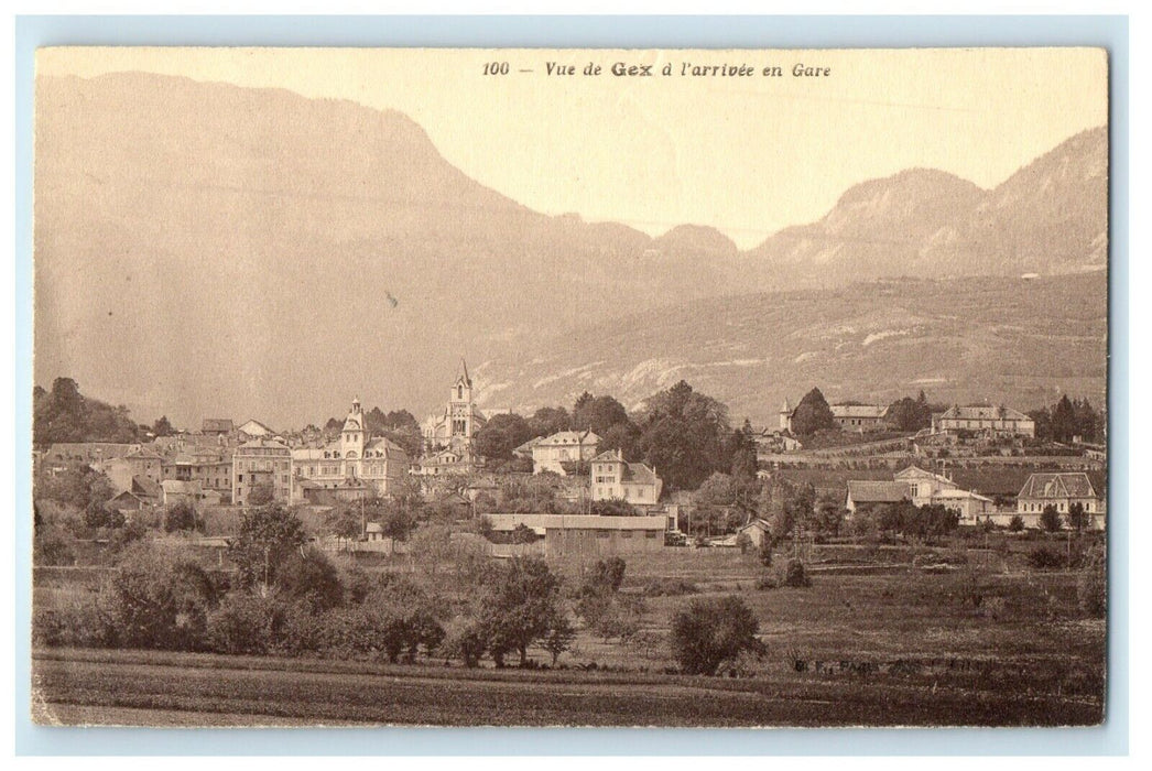 c1910's Birds Eye View Of Gex From The Arrival At The Station France Postcard