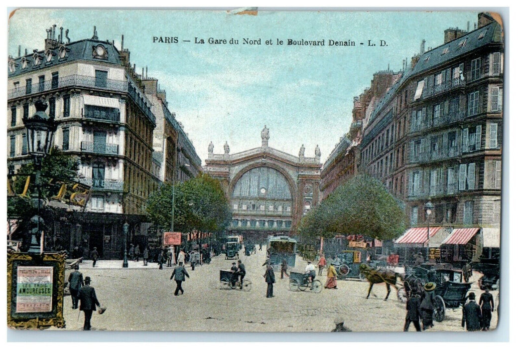 c1910's Paris La Gare Du Nord Et Le Railroad Station Denain L.D France Postcard