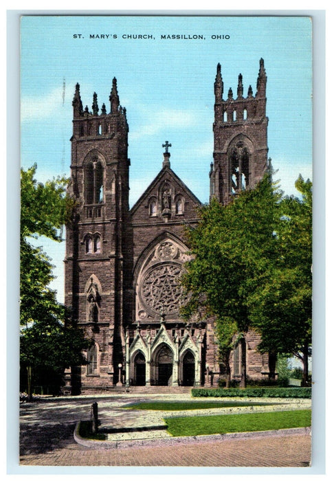 1946 View Of St. Mary's Church Massillon Ohio OH Posted Vintage Postcard