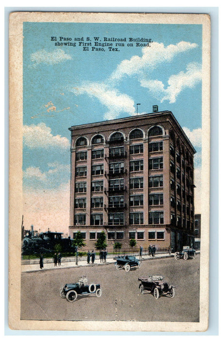 c1920s El Paso and S.W. Building, First Engine Run, El Paso Texas TX Postcard