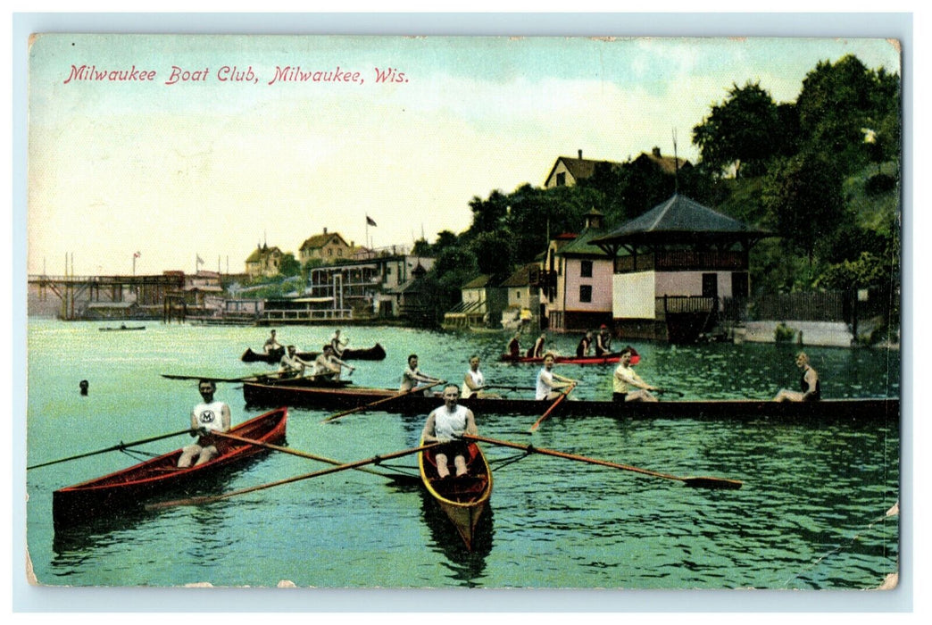 1910 Milwaukee Boat Club Milwaukee Wisconsin WI Mukwonago Postcard