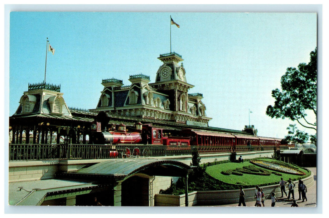 1976 Walt Disney World Steam Railroad Touring Guests In Magic Kingdom Postcard