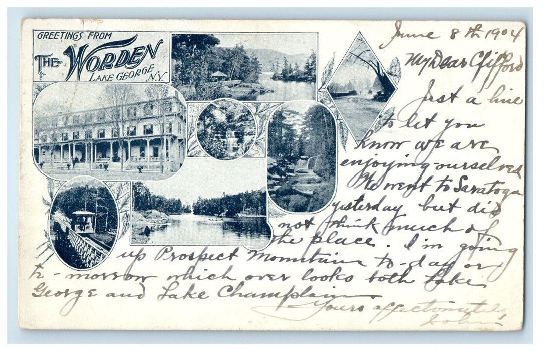 1904 Greetings from The Worden Lake George New York NY Posted PMC Postcard