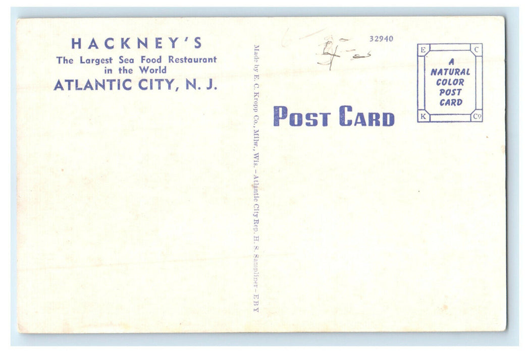 c1920 Hackney's Seafood Restaurant Atlantic City New Jersey NJ Postcard