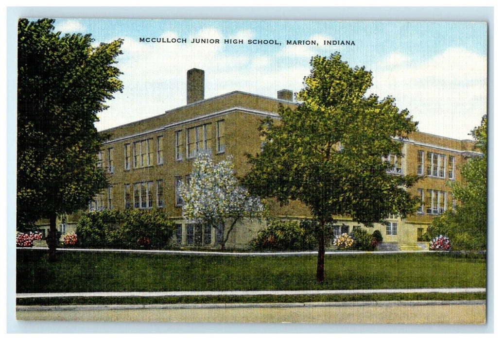 c1940's Mcculloch Junior High School Building Marion Indiana IN Postcard