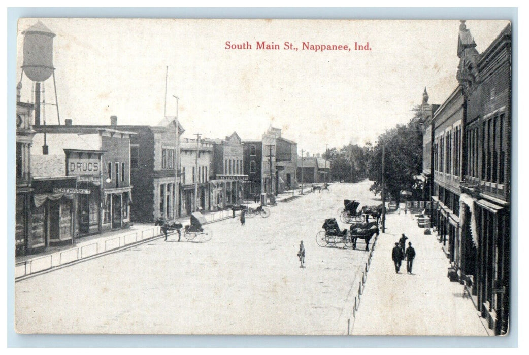 c1910's View Of South Main Street Nappannee Indiana IN Unposted Antique Postcard
