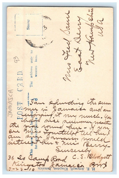 1910 Blue Mountain Peak with Hut Jamaica Posted Antique Postcard