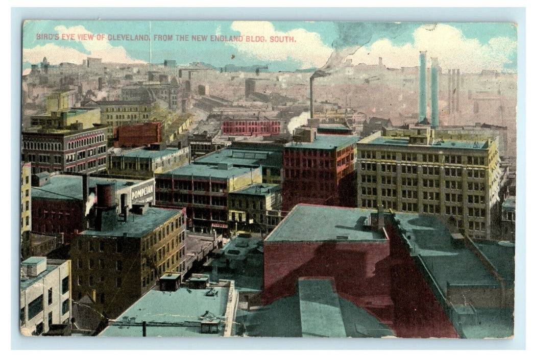 1913 Bird's Eye View of Cleveland Ohio OH From New England Bros. South Postcard