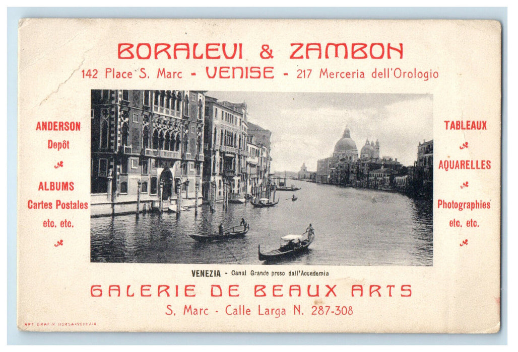 1924 Boats Scene, Boralevi & Zambon Balerie De Beaux Arts Venice Italy Postcard