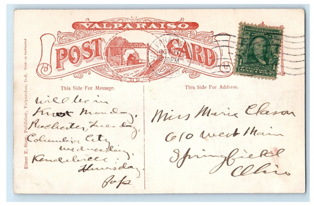 1908 Washington Street View Horse Cart Valparaiso Indiana IN Antique Postcard