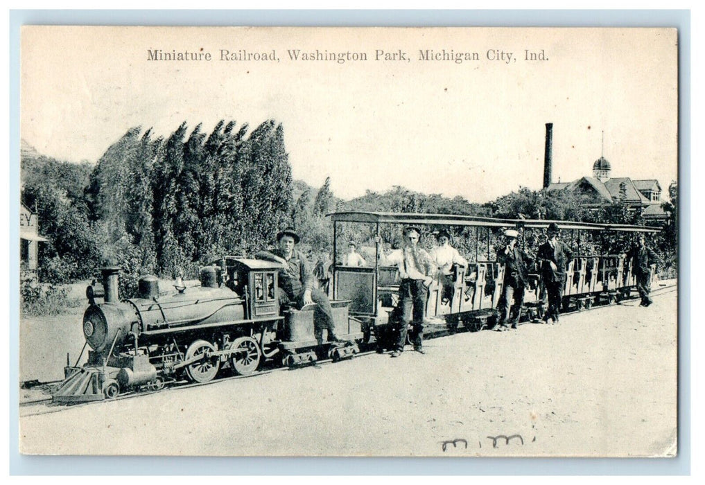 1919 Miniature Railroad Train Washington Park Michigan City Indiana IN Postcard
